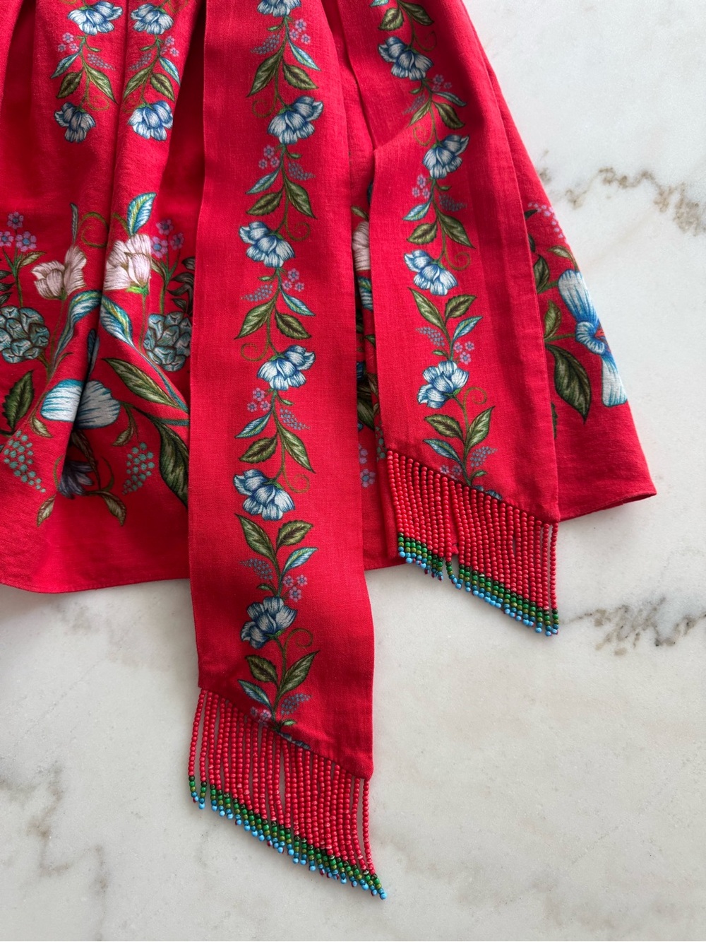 NWOT Farm Rio Red Sweet Bloom Bouquet Mini Dress with Beaded Tie Waist - Picture 3 of 7